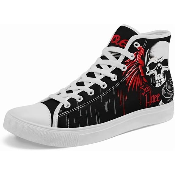 Coolcustomize Skull High Tops Canvas Shoes for Men Women Classic Lace Up Gothic Fashion Sneaker Street Casual Canvas Sneakers