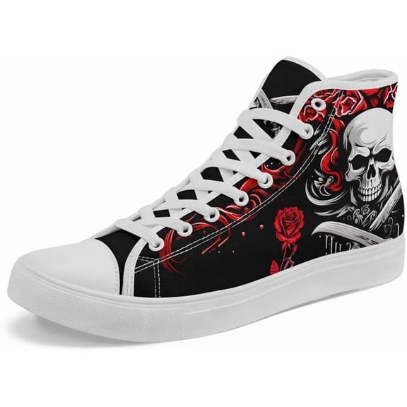 Coolcustomize Skull High Tops Canvas Shoes for Men Women Classic Lace Up Gothic Fashion Sneaker Street Casual Canvas Sneakers