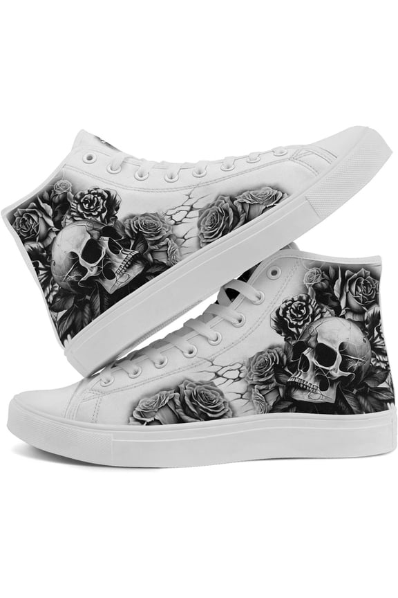 Skull High Tops Canvas Shoes for Men Women Classic Lace-up Gothic Fashion Sneaker Street Casual Canvas Sneakers Size 8 9 10 11 12 13 14