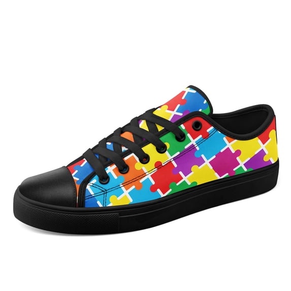 Coolcustomize Stylish Men's Lace-Up Sneakers Plus Size | Colorful Puzzle Pattern Casual Shoes, Dailywear Footwear, Low Top Canvas Shoes, Fabric Upper & Sole, Random Printing, Round Toe Athletic Shoes