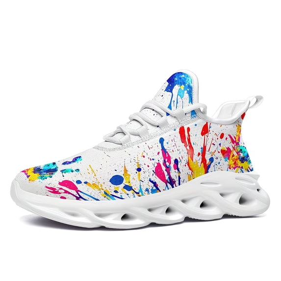 Coolcustomize Trendy Casual Sneakers for Men Women Wide Width, Colorful Splatter Design Printed Sport Shoes, Ultra-Light Twist EVA Sole Running Shoes