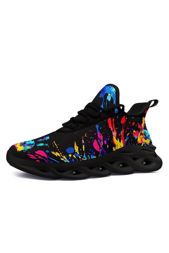 Trendy Casual Sneakers for Men Women Wide Width, Colorful Splatter Design Printed Sport Shoes, Ultra-Light Twist EVA Sole Running Shoes