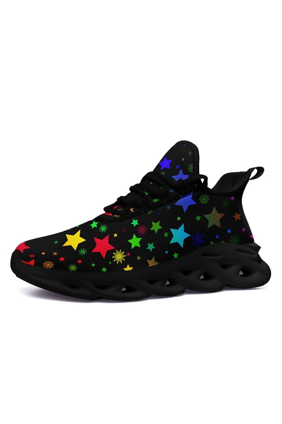 Trendy Neon Star Print Lace-up Running Shoes for Men Women, Comfortable Breathable Sport Shoes, Wide Fit Tennis Sneakers Size 6 1/2 7 8