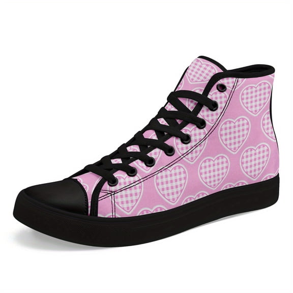 Coolcustomize Trendy Pink Heart Print High-Top Sneakers for Men / Durable Rubber Sole Couple Shoes for Daily Wear / Street Fashion / Outdoor Activities & Walking / Perfect Gift for Lovers & Friends
