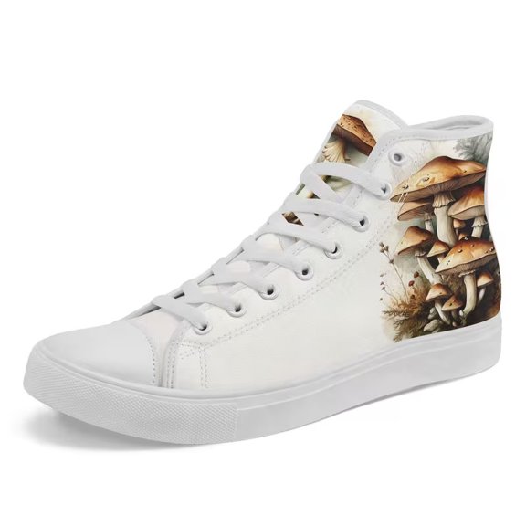 Coolcustomize Colorful High-Top Sneakers for Men Women Wide Width, Artistic Design of a Rainbow Mushroom Fantasy, Trendy Casual Street Canvas Shoes