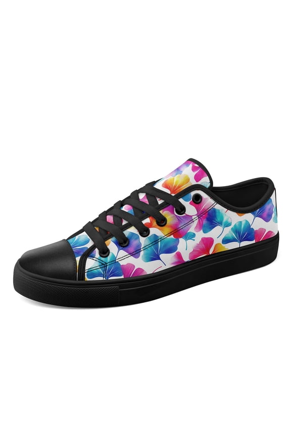 Unisex Plus Size Low-Top Sneakers, Lightweight Lace-Up Casual Shoes with Ginkgo Leaf Print, Round Toe, Daily Wear, Random Ginkgo Leaf Patterns in Multi-Colors, Fashion Canvas Shoes