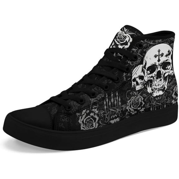 Coolcustomize Unisex Skull High Tops for Women Cool Design Black Canvas Shoes Classic Lace Up Fashion Sneakers Streetwear
