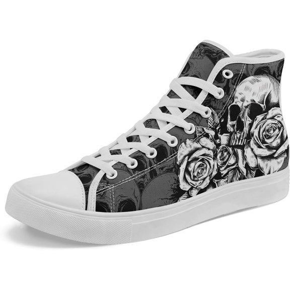 Coolcustomize Unisex Skull High Tops for Women Cool Design Black Canvas Shoes Classic Lace Up Fashion Sneakers Streetwear