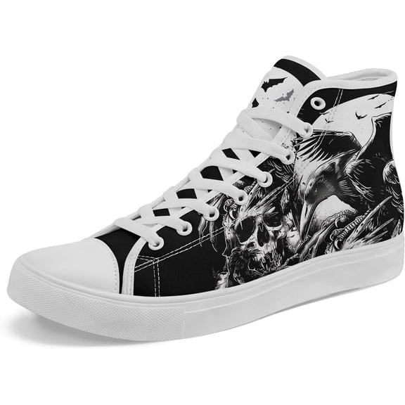 Coolcustomize Unisex Skull High Tops for Women Cool Design Black Canvas Shoes Classic Lace Up Fashion Sneakers Streetwear