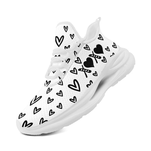Coolcustomize Valentine Heart & Arrow Print Breathable Athletic Shoes for Women | Wide Fit Lightweight Casual Sneakers with Arch Support, Fabric Upper, Lace-up Trainers, All-season Sport Shoes