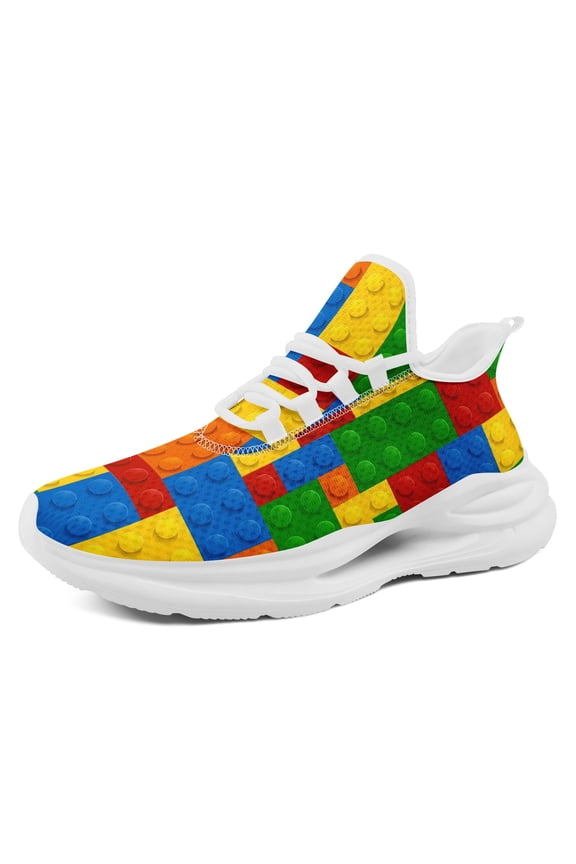Vibrant Low-Top Casual Sports Shoes for Women Featuring a Colorful Block Print Design, Chunky Style Sneakers with Midsole Suspension Technology, for Casual Attire/Street Walking/Office