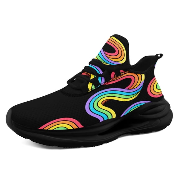 Coolcustomize Vibrant Rainbow Swirl Print Running Sneakers for Women, Wide Fit Walking Shoes, Wide Width Athletic Footwear for Outdoor Sports, Low Top Lace-up Sport Shoes, FashionTrendy Tennis Shoes