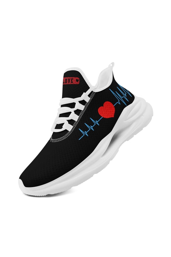 Wide Fit Women's Heart-EKG Themed Casual Sneakers for Valentine's Day | Comfortable Breathable Lightweight All-Season Running Shoes with Fabric Upper and EVA Sole, Fashion Couple Shoes