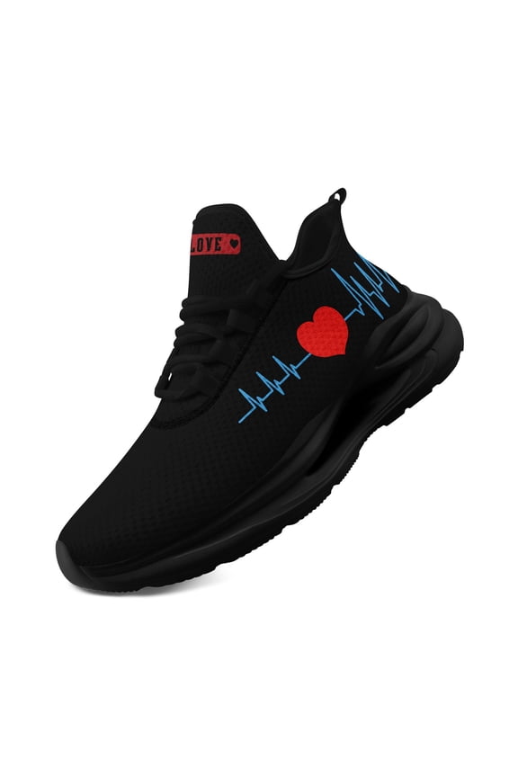 Wide Fit Women's Heart-EKG Themed Casual Sneakers for Valentine's Day | Comfortable Breathable Lightweight All-Season Running Shoes with Fabric Upper and EVA Sole, Fashion Couple Shoes