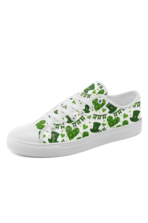 Women Delightful St. Patrick's Day Themed Casual Sneakers, Plus-Size Round Toe Casual Shoes, Lace-Up Low Top Canvas Shoes, Perfect for Comfortable Everyday Wear Throughout The Year