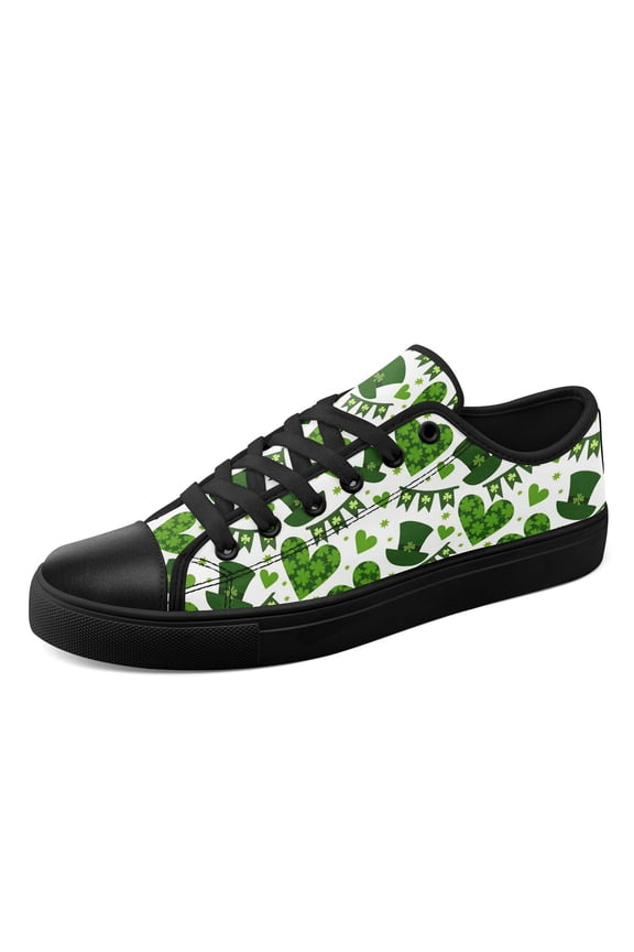 Women Delightful St. Patrick's Day Themed Casual Sneakers, Plus-Size Round Toe Casual Shoes, Lace-Up Low Top Canvas Shoes, Perfect for Comfortable Everyday Wear Throughout The Year