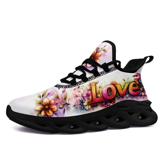 Coolcustomize Women's Breathable Floral "LOVE" Running Shoes | Comfortable Lightweight Sports Sneakers, Casual Style, All-Season, Wide Fit, Lace-up, Fabric Upper and Inner, EVA Sole Running Shoes