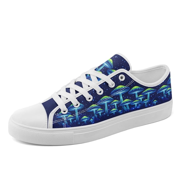 Coolcustomize Women's Charming Night Mushroom Art (Blue) Sneakers, Comfortable Lightweight Dailywear Plus Size Lace-Up Low Top Casual Shoes, Ladies' Canvas Shoes with Round Toe, Outdoor Footwear