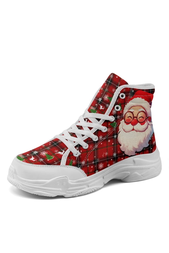 Women's Christmas Santa Claus High-Top Sneakers - Lightweight Festive Shoes with Cushioned EVA Sole, All-Season Casual Shoes, Winter Trainer - Ideal Christmas Gifts for Wife/Girlfriends