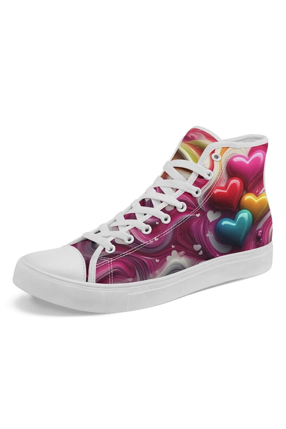Women's Comfort Lace-Up High-Top Canvas Shoes, Trend Daily Valentine's Day Colorful Heart Swirl Shoes, Couple Sneakers, Ladies' Outdoor Casual Shoes, Perfect Gifts for Wife/Girlfriends