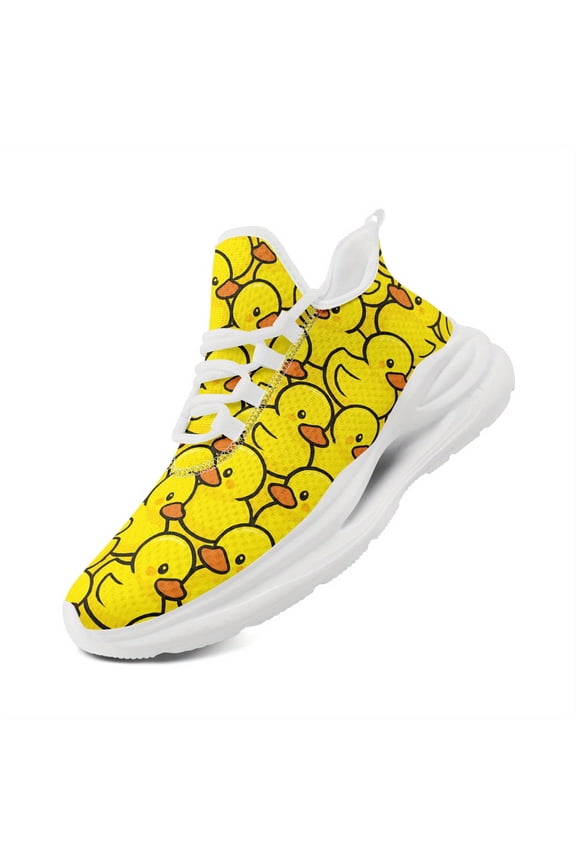Women's Cute Yellow Duck Sneakers - Lace-up Casual Shoes, Midsole Cushioning, Breathable Upper And Non-slip Eva Outsole Trainers - Lightweight Walking And Running Shoes For Everyday
