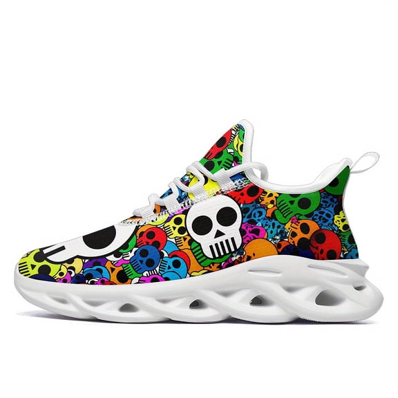 Coolcustomize Women's Edgy Colorful Skull Design Sneakers - Ultra-Light Twist Sole Comfort Trainers, Breathable Fabric Upper & EVA Cushioned Sole for Running, Travel, Streetwear, Ladies Sneakers
