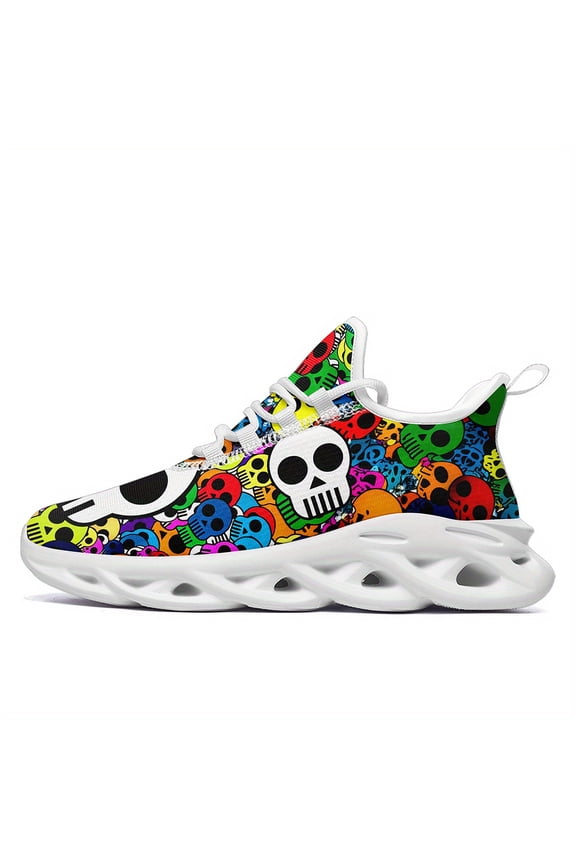 Women's Edgy Colorful Skull Design Sneakers - Ultra-Light Twist Sole Comfort Trainers, Breathable Fabric Upper & EVA Cushioned Sole for Running, Travel, Streetwear, Ladies Sneakers