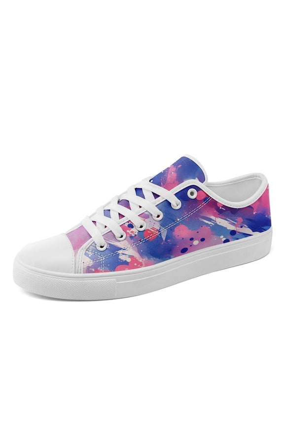 Women's Fashion Casual Shoes, Stylish Splatter Ink Colorful Print Design Sneakers, Streetwear, Low Top Round Toe Lace-Up Canvas Shoes for Outdoor Walking/Travel/Activity/Work/Daily Wear
