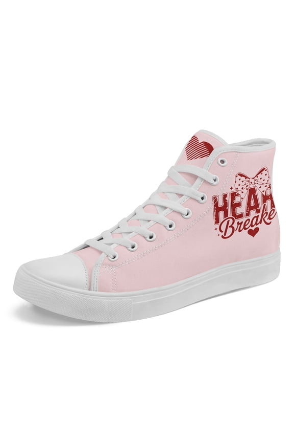 Women's Fashion High-top Canvas Shoes | Heartbreaker Pink Print Design Romantic Style for Valentine's Day, Lace-up, Round Toe, Fabric Upper Casual Sneakers, Gifts for Wife/Girlfriend