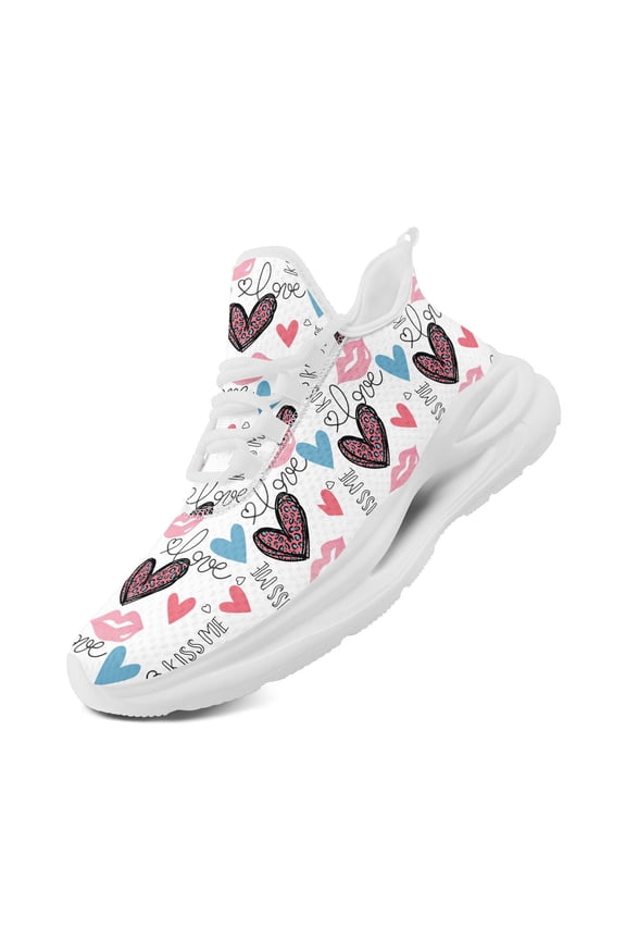 Women's Fashion Multi-Heart "Love" Graphic Breathable Athletic Shoes | Wide Fit, Lightweight Casual Sneakers for Valentine's Day, Fabric Upper, EVA Sole, Lace-up Trainers, Couple Shoes