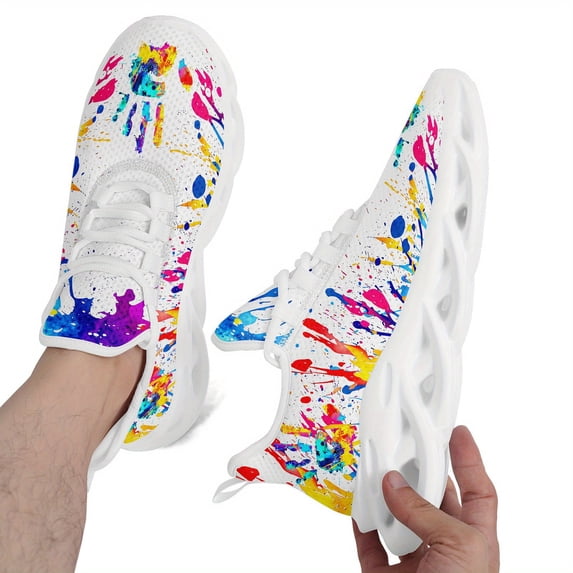 Coolcustomize Women's Fashionable Athletic Shoes With A Colorful Spray-painted Design, Ultra-lightweight Twisted Sole Trainers, Breathable Upper, Low-top Lace-up Shoes, Suitable For Running, Travel