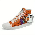 thumbnail image 1 of Coolcustomize Women's Halloween High Top Sneakers with Cute Charm, Orange Boo Skeleton Pumpkin Bat Design, Trick Treat Casual Skate Shoes, Ladies' Spooky Casual Boots, Trendy Halloween Shoes, 1 of 11