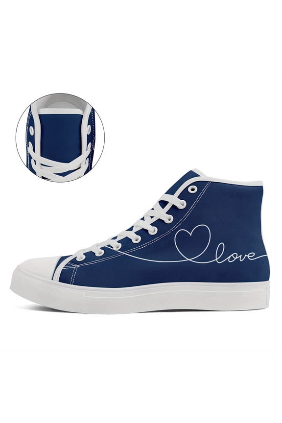Women's High-Top Sneakers - Blue And Black Matching Casual Shoes, Lace-Up Closure, Cushioned Rubber Sole, Breathable Fabric, Street Style - Ideal Gift For Her/Him, Couple's Casual Boots