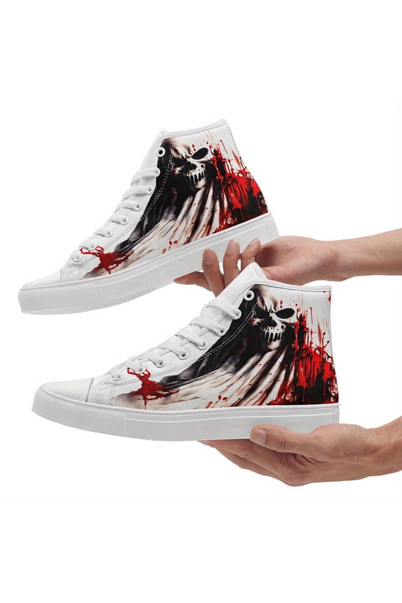 Women's High-top Sneakers Featuring a Stylish Skull Pattern and a Bold Spray-Painted Design Casual Shoes, Lady's Boots Perfect For Streetwear, Halloween, Gothic, Casual, Athletic Looks