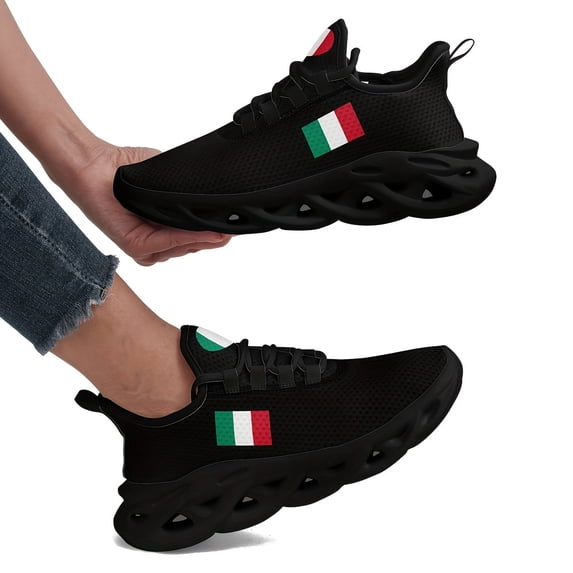 Coolcustomize Women's Italian Flag Design Sneakers - Green Red White Breathable Fabric Lace-Up Trainers with Twist Sole, Lightweight EVA Cushioned Shoes for Running Walking Travel & Daily Wear