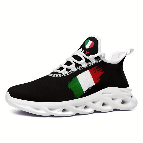 Coolcustomize Women's Italian Flag Print Chunky Sneakers - Black/green Lightweight Lace-up Casual Trainers With A Breathable Upper And Cushioned Eva Sole, Suitable For Walking, Traveling