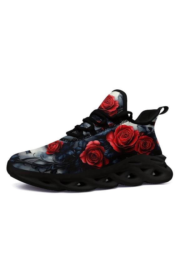 Women's Lace-Up Sneakers, Vibrant Rose Design Floral Patterned Footwear for Casual Streetwear, Couple Shoes, Trendy Stylish Casual Boots, Best Gifts for Valentine's Day, Wife/Husband