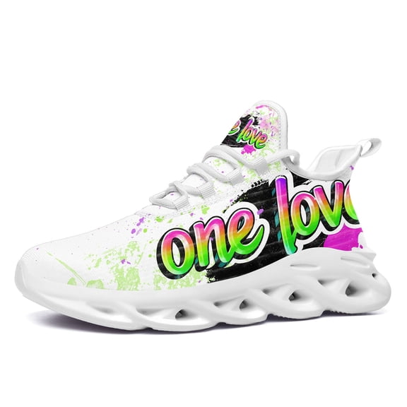 Coolcustomize Women's /Lime "One Love" Low-Top Sneakers - Lightweight Breathable Lace-Up Shoes with Sole Suitable for Running, Walking & Casual Attire - All-Season Casual Athletic Footwear