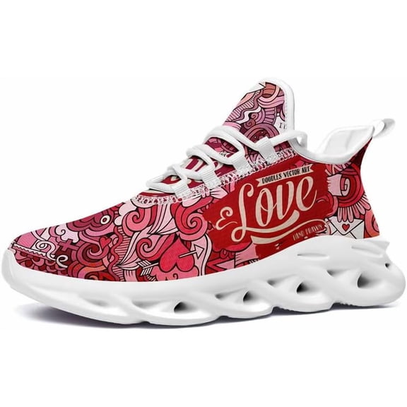 Coolcustomize Women's Love Print Sneakers, Lightweight Breathable Casual Walking Shoes – Trendy Romantic Heart Design Athletic Sneakers