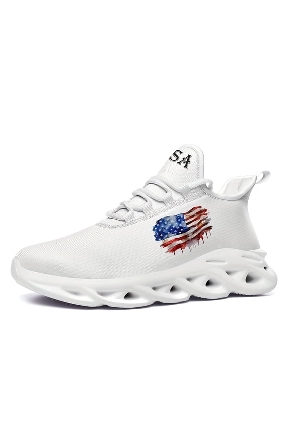Women's Patriotic American Flag Graffiti Lace-up Sneakers - Breathable Fabric Upper Running Shoes, Eva Cushioning Sole, Ultra-lightweight Low-top Trainers, Ladies' Athletic Shoes