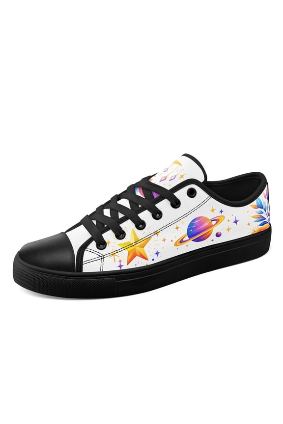 Women's Plus Size Casual Shoes | Vibrant Planet Star Pattern, Comfortable Lightweight Dailywear Lace-Up Walking Shoes, Rubber Sole Canvas Shoes, Fabric Upper Sneakers for Outdoor Travel