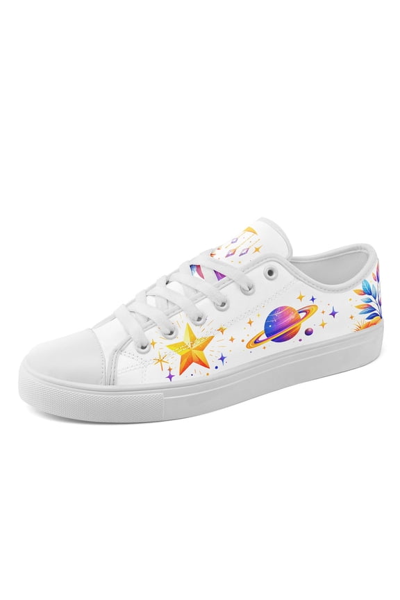 Women's Plus Size Casual Shoes | Vibrant Planet Star Pattern, Comfortable Lightweight Dailywear Lace-Up Walking Shoes, Rubber Sole Canvas Shoes, Fabric Upper Sneakers for Outdoor Travel