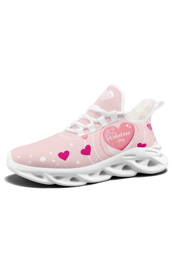 Women's Plush Lining Valentine Casual Shoes | Romantic Heart Print, Comfortable Lightweight Wide Fit Walking Shoes, Fabric Upper and Sole Running Shoes, Lace-up Sports Couple Shoes