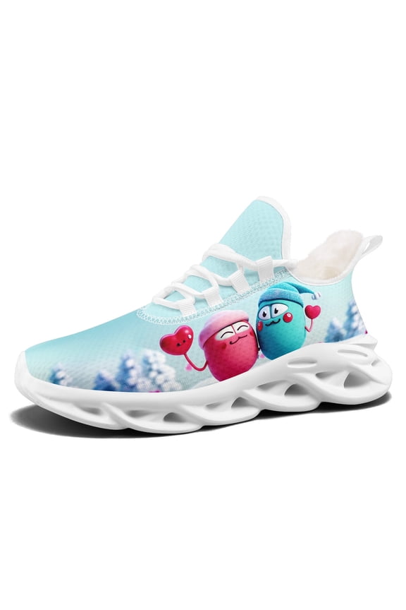 Women's Plush Lining Valentine Walking Shoes | Cute Cartoon Character Print, Comfortable Lightweight Wide Fit Sport Shoes, Casual Style with Fabric Upper and EVA Sole Couple Shoes
