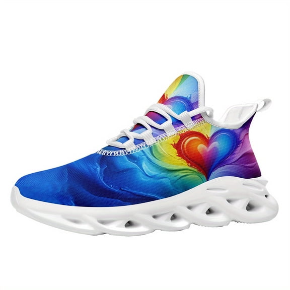 Coolcustomize Women's Rainbow Chunky Sneakers, Vibrant Gradient Colorful Design, Low-top Lace-Up Running Shoes for Casual Streetwear & Daily Wear, EVA Sole Trainers, Stylish Shoes for Valentine's Day