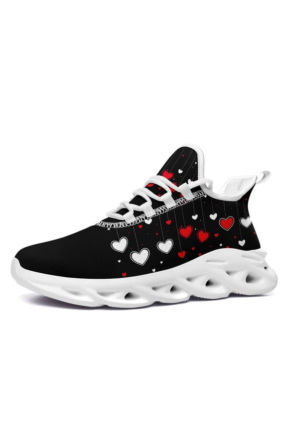 Women's Red & White Heart Sneakers for Valentine's Day Gift, Low-top Breathable Lightweight Trainers with Cushioned Sole, Suitable for Leisure, Sports, Daily Wear - Matching for Couples