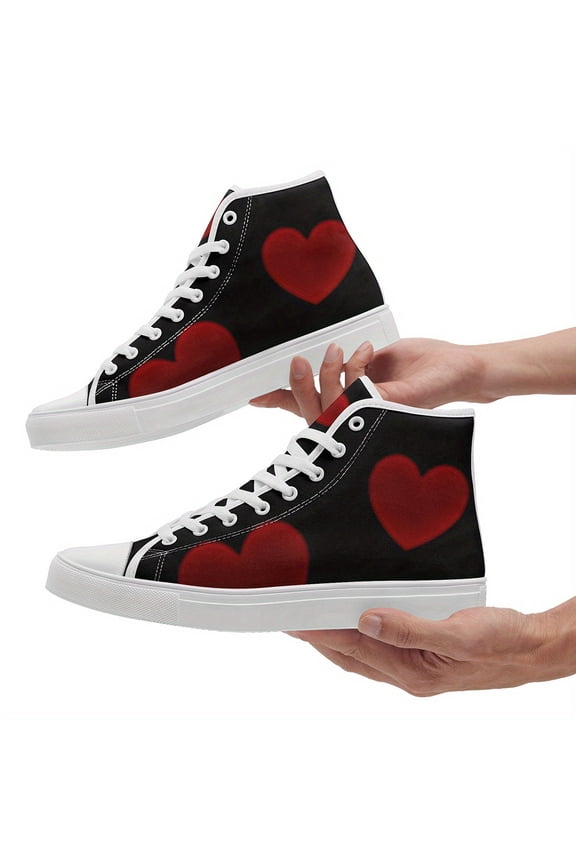 Women's Sweetheart Design Canvan Shoes, Unisex Stylish High-top Sneakers with Heart Patterns, Ideal for Sports, Casual Outfits, Festive Occasions, Perfect Gift for Fashion Lovers