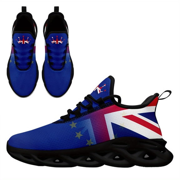 Coolcustomize Women's UK Flag Sneakers - British Flag Design in Blue, Red, White & - Lace-Up Formal Shoes with Cushioned EVA Sole - Lightweight Fabric Upper Trainers - British Style Sport Shoes