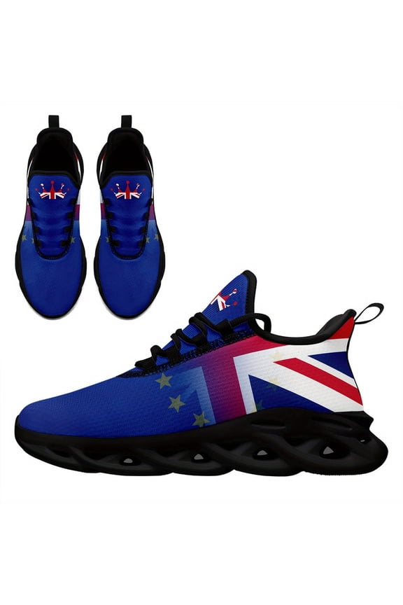 Women's UK Flag Sneakers - British Flag Design in Blue, Red, White & - Lace-Up Formal Shoes with Cushioned EVA Sole - Lightweight Fabric Upper Trainers - British Style Sport Shoes