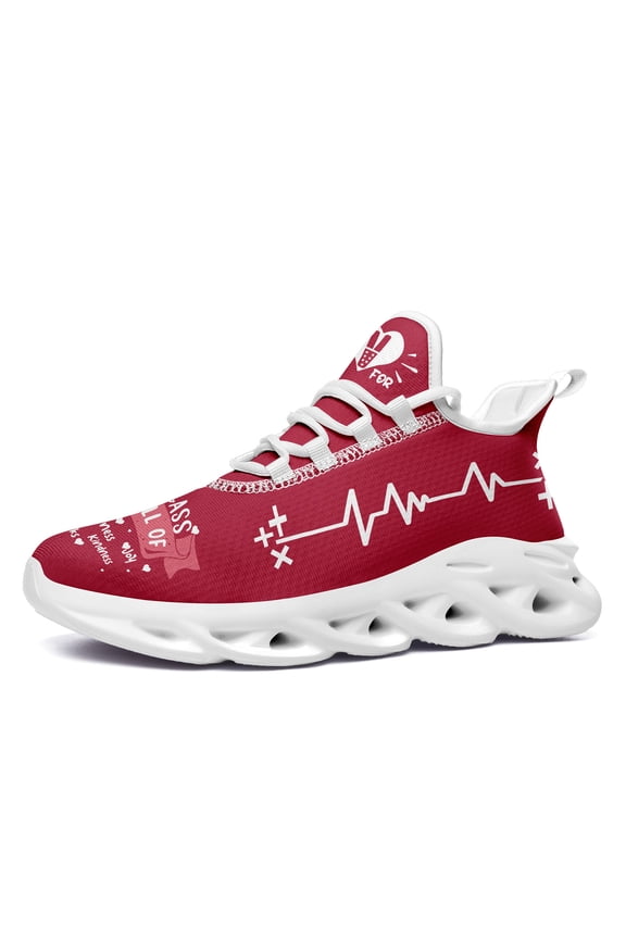 Women's Wide Fit Plus Size Valentine's Heart & EKG Print Sneakers - Breathable Low-top Running & Walking Shoes with Cushioned Sole, - Casual Athletic Wear (Chinese Medicine EKG)